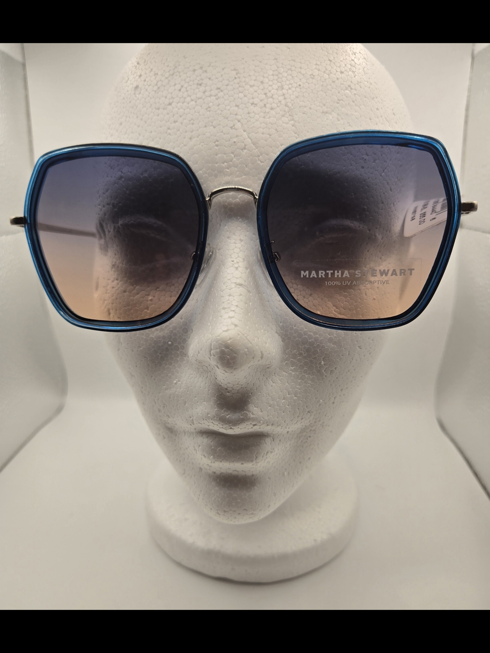 Martha Stewart Silver Blue Frame Oversized Square Women's Sunglasses Chic Trendy